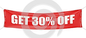 Discount get 30 % off concept on the red banner