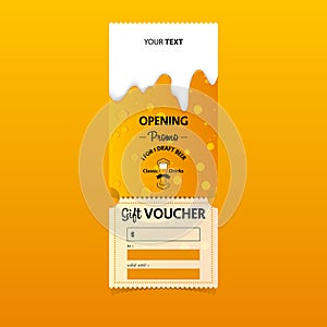 Discount gift vouchers template design for opening beer party. Special offer or certificate coupons. Vector.