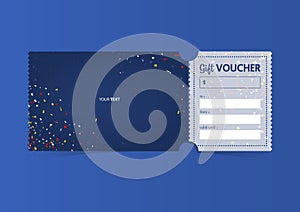 Discount gift vouchers template design. Special offer or certificate coupons. Confetti background.