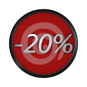 Discount icon `-20%`. Isolated graphic illustration. 3D rendering