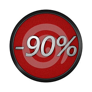 Discount icon `-90%`. Isolated graphic illustration. 3D rendering