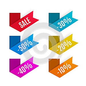 Discount labels, tags, stickers. Folded paper. Product promotion. Vector.