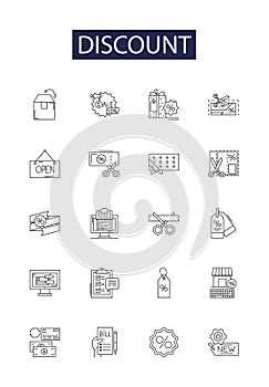 Discount line vector icons and signs. Rebate, Cut, Reduction, Markdown, Deal, Offer, Economy, Discounted outline vector