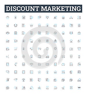 Discount marketing vector line icons set. Discount, Marketing, Sales, Deals, Coupons, Offers, Savings illustration