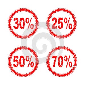 Discount numbers for the sale of 25%, 30%, 50%, 70% in one style