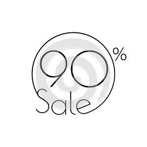 Discount offer price linear sticker or label, symbol for advertising campaign in retail, sale promo marketing, 90 percent. For art