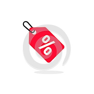 Discount offer sale price tag icon. Flat label red, clearance symbol, special deal clearance sale tag sticker. Vector on isolated