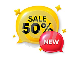 Discount offer speech bubble icon. Sale chat comment 3d icon. Talk, dialog new message box. Social media banner. Vector