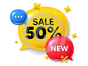 Discount offer speech bubble icon. Sale chat comment 3d icon. Talk, dialog new message box. Social media banner. Vector