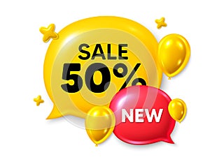 Discount offer speech bubble icon. Sale chat comment 3d icon. Talk, dialog new message box. Social media banner. Vector