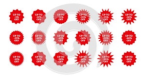 Discount promo stamp. New price stickers. Sale tags. Circle, round splash badge. Set starburst shapes