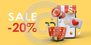 Discount, sale concept 20 percent. Price reduction announcement