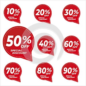 Discount sale off the tag, 10, 20, 30, 40, 50, 60, 70, 80, 90 percent.