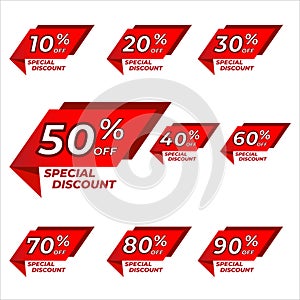 Discount sale off the tag, 10, 20, 30, 40, 50, 60, 70, 80, 90 percent.