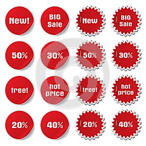 Discount and sale stickers and labels, vector