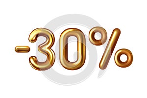 Discount shopping realistic golden balloon minus thirty percent symbol