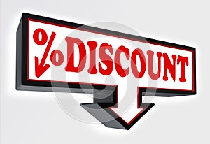 Discount sign with arrow down and per cent symbol