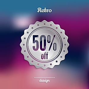 Discount silver badge. Fifty percent offer. Product promotion. Vector.