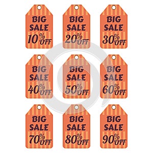 Discount tag icon set. Discount label isolated on white background. Sale sticker in retro color palette. Sale banner