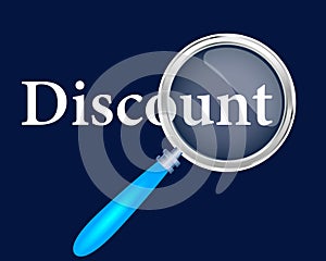 Discount Text focused with Magnifying Glass Vector