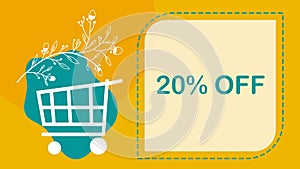 Discount Twenty Percent Off Shopping Cart Yellow Turquoise Floral Text