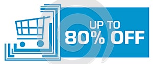 Discount Up To Eighty Percent Off Blue Squares Borders Left Shopping Cart Text