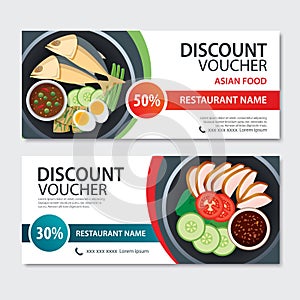 Discount voucher asian food template design. Thailand set