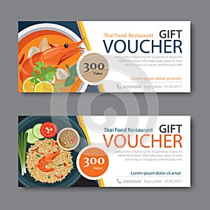 Discount voucher template with thai food flat design