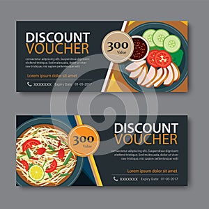 Discount voucher template with thai food flat design