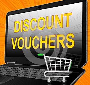 Discount Vouchers Laptop Means Saving Money 3d Illustration