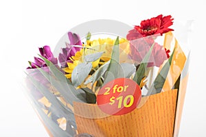 Discounted price bouquet of flower bought from supermarket