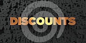 Discounts - Gold text on black background - 3D rendered royalty free stock picture