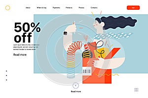 Discounts, sale, promotion, web template. Flat vector