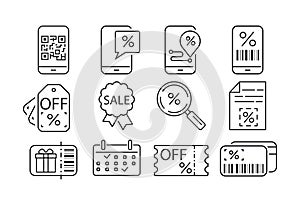 Discounts and sales. Set of vector icons in flat style