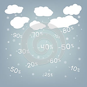 Discounts snowflakes winter sale background