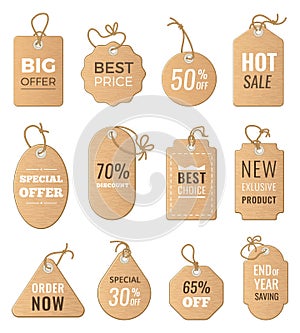 Discounts tags. Drop price and big sales. Vector pictures of labels set isolate