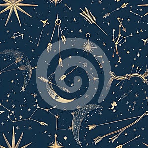 Seamless Pattern Featuring Constellation of Sagittarius