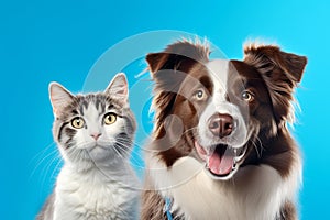 Charming Duo: British Shorthair Cat Kitten and Border Collie Dog (AI Generated) photo