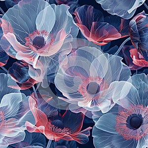 Translucent Petals - Seamless Floral X-Ray Pattern in Cool Tones photo