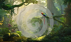 Discover the exotic beauty of parrots in rainforest Creating using generative AI tools