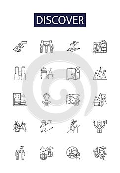 Discover line vector icons and signs. Explore, Trace, Unearth, Realize, Unwrap, Ascertain, Reveal, Educate outline photo