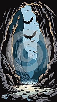 Vector artwork of bats in a cave natural landscape cavern wallpaper background ai generated