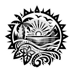 Ocean Oasis Mark: Beautiful Beach Vector photo