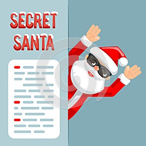 Discovered hands up surender give up revealed secret santa claus peeking out corner cartoon character flat design poster photo