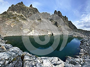 Discovering Peaks: Lac Blanc Reflections, Grand Balcon, Chamonix, France photo