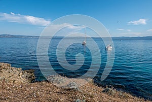 Discovery of the island of Porquerolles in summer. Deserted beaches and pine trees in this landscape of the French Riviera