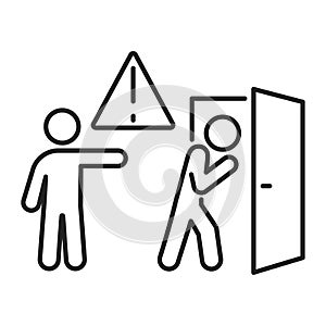 Discredit black line icon. Humiliation, insulting a person concept. Isolated vector element. Outline pictogram for web page,