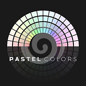 Discrete set of pastel shades. Semicircle color palette. Pastel color spectrum. Vector illustration isolated on dark background photo