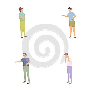Discrimination icons set cartoon vector. People stand against discrimination