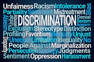 Discrimination Word Cloud on Blue Background